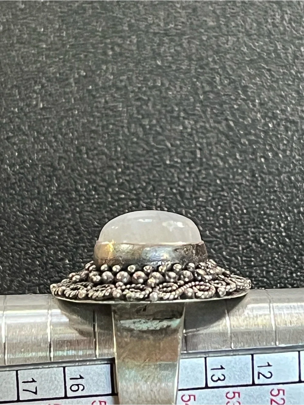 Sterling Silver Moonstone Beaded Halo Ring -Blue flash. See description